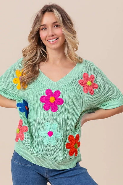 Flower Patches Dolman Sleeve Lightweight Sweater