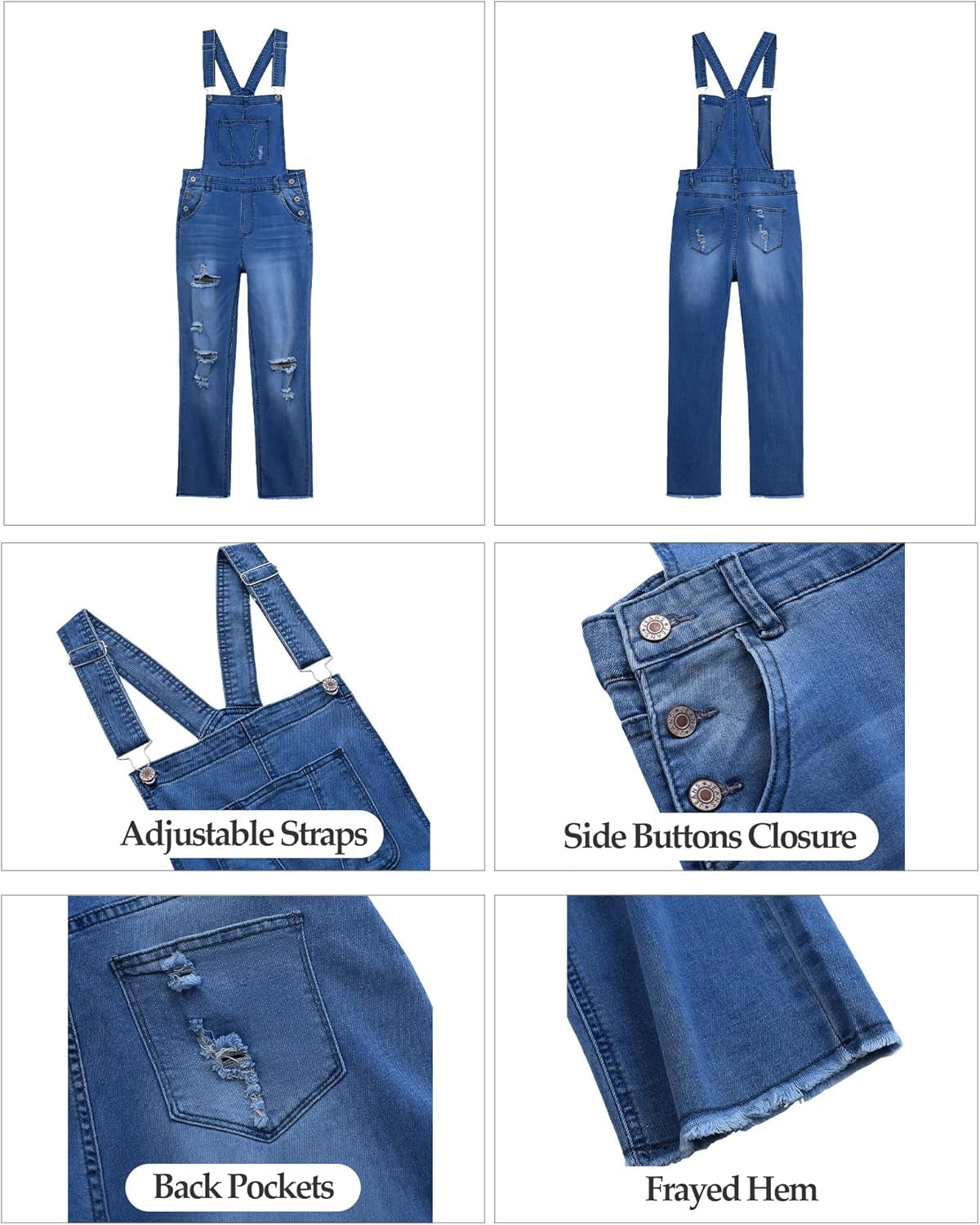 Women'S Casual Stretch Adjustable Denim Bib Overalls Jeans Pants Jumpsuits