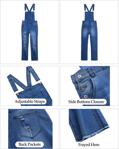 Women'S Casual Stretch Adjustable Denim Bib Overalls Jeans Pants Jumpsuits
