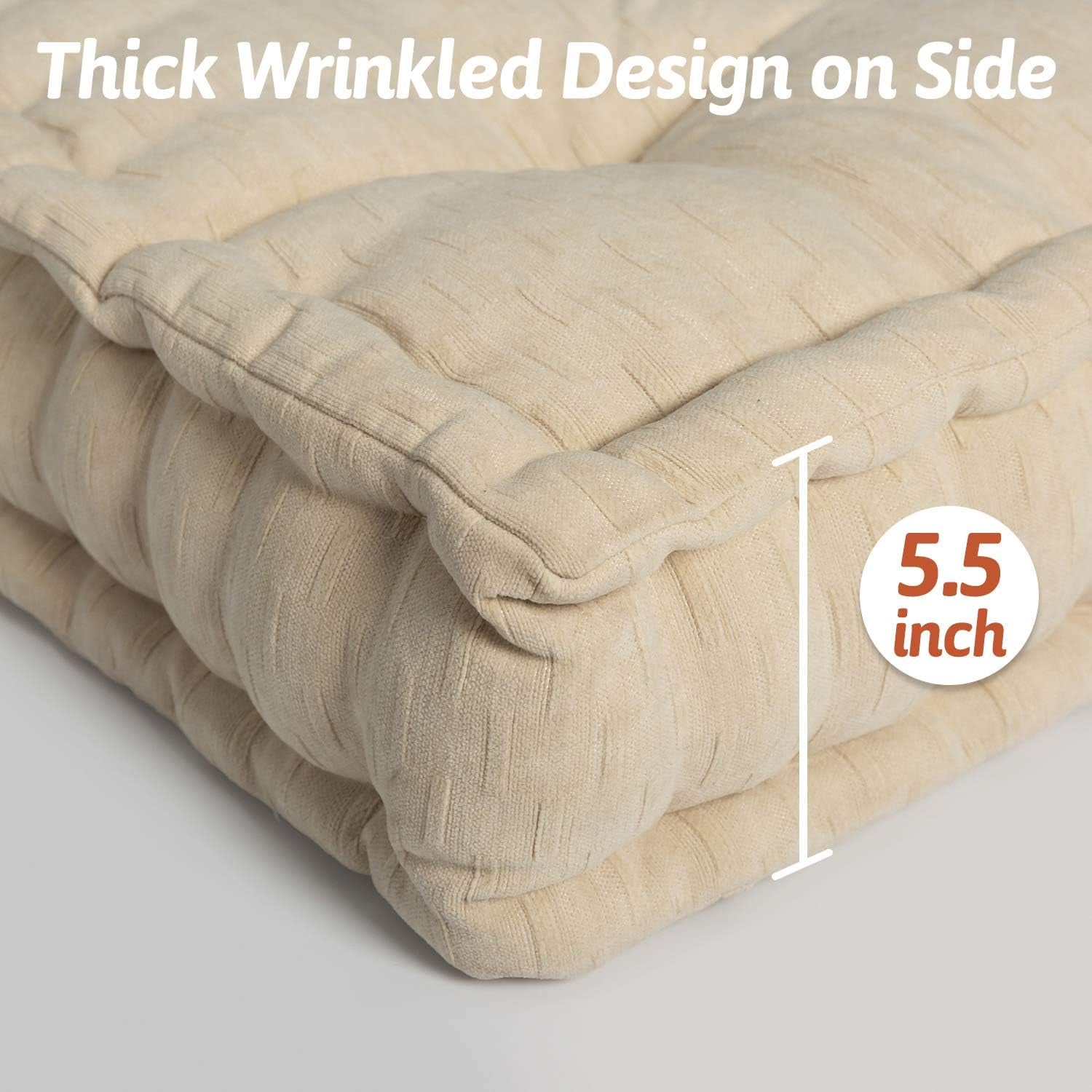 Floor Cushion Pouf, Square Floor Pillow Seating Chenille Meditation Cushion, Thick Tufted Pillows for Living Room Yoga Bedroom Sofa, Beige, 20"X20"X5.5"