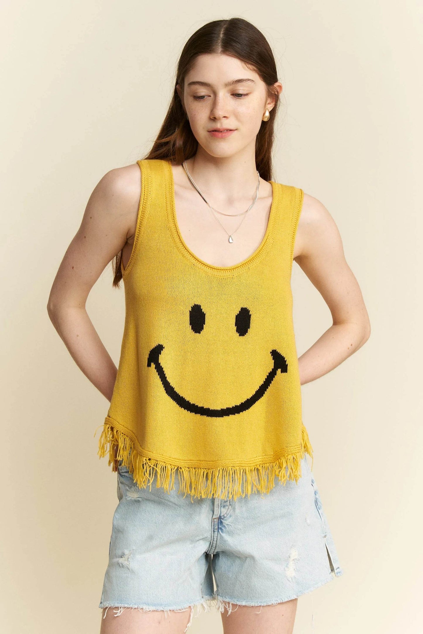 Jade by Jane Full Size Smiley Fringe Tank Top plus Size