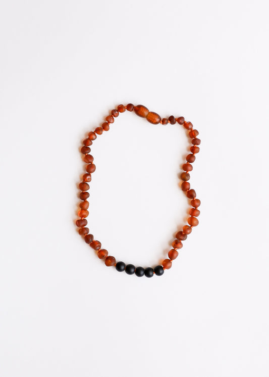 Raw Cognac Baltic Amber + Shungite || Necklace