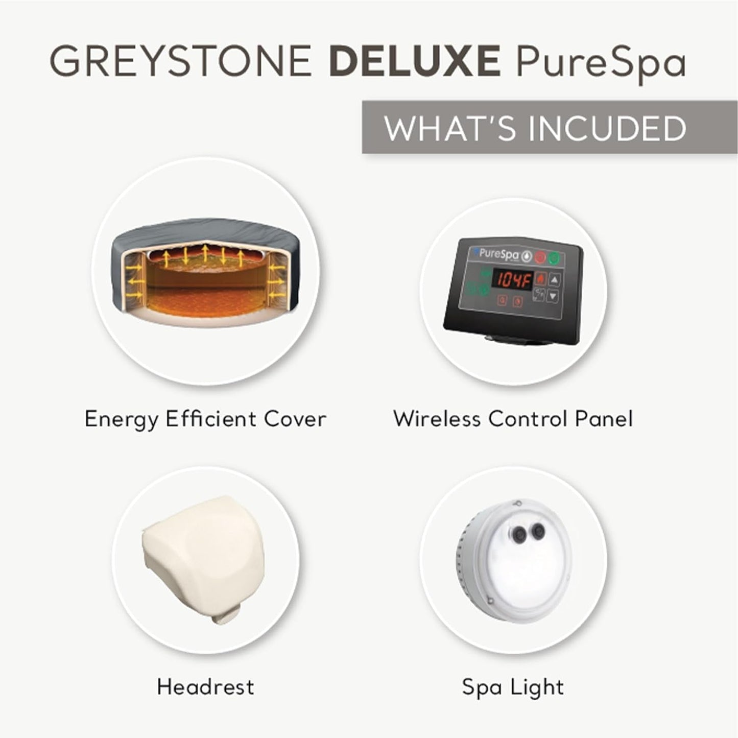 Purespa plus Greystone Square Hot Tub 6 Person Inflatable 94" Outdoor
