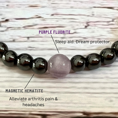 Magnetic Therapy Pain Relief & Sleep Aid  With Purple Fluorite Bracelet