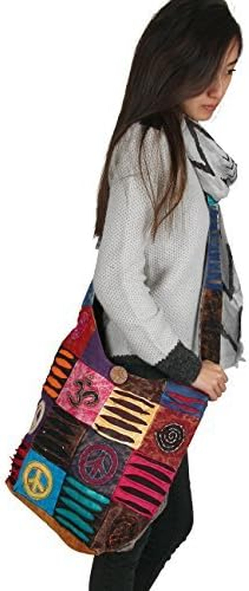 Blue Red Hobo Cotton Sling Cross Body Messenger Shoulder Bag Hippie Boho Bohemian Light Roomy Spacious