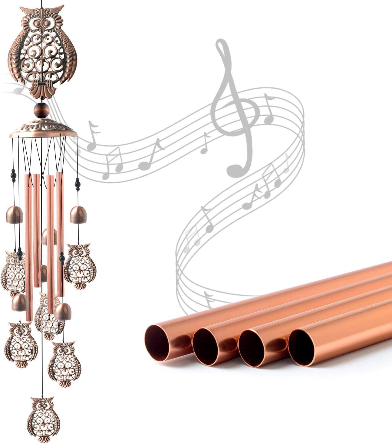 Copper Wind Chime, Owl Wind Chimes Outdoor, Garden Decor, Yard Decor, Memorial Wind Chime, Gifts for Women, Grandma