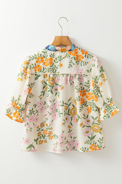 Gwen Crochet V Neck Boho Floral Blouse