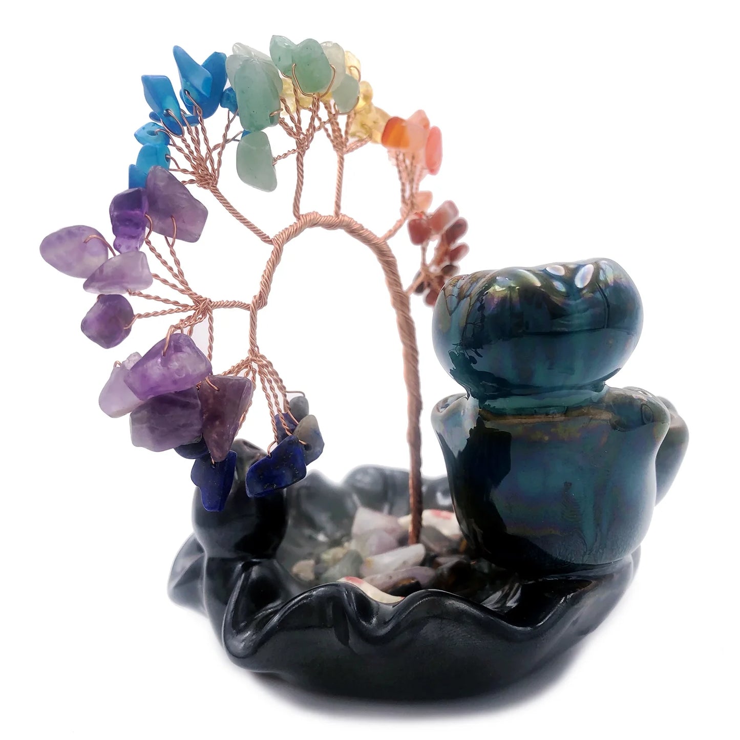 Crystal Waterfall Incense Burner Set with Backflow Incense Cones, Joss Sticks, Mat, Tweezers
