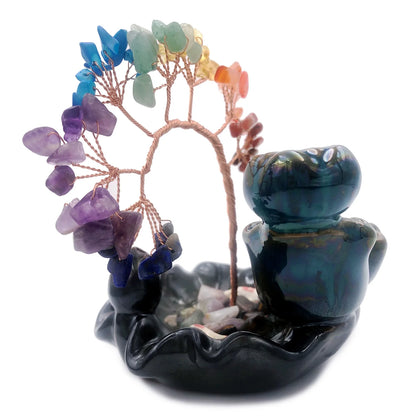 Crystal Waterfall Incense Burner Set with Backflow Incense Cones, Joss Sticks, Mat, Tweezers