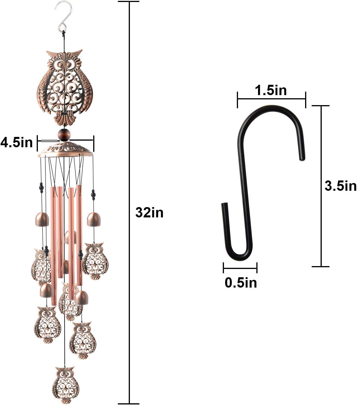 Copper Wind Chime, Owl Wind Chimes Outdoor, Garden Decor, Yard Decor, Memorial Wind Chime, Gifts for Women, Grandma