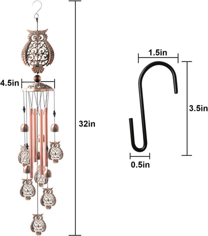 Copper Wind Chime, Owl Wind Chimes Outdoor, Garden Decor, Yard Decor, Memorial Wind Chime, Gifts for Women, Grandma