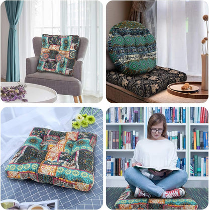 Bohemian Floor Pillow Futon Seating Floor Mat Thicken Chair Pad Patchwork Style Meditation Floor Pillow for Kids Reading Nook, 22 Inch