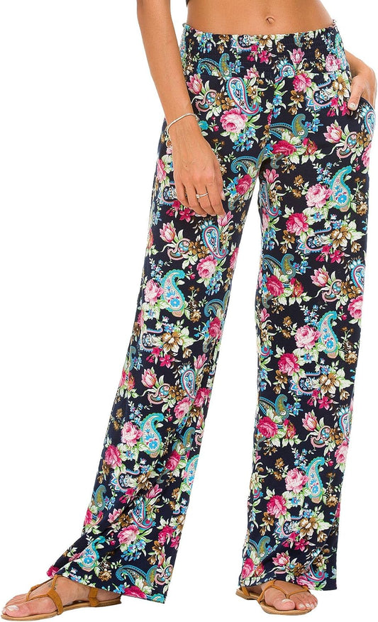 Women'S Boho Palazzo Pants Wide Leg Beach Pants High Waisted Lounge Pants with Pockets