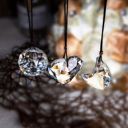 Clear Suncatcher Crystal Prism Ball Heart Moon Window Decor Ornament,Hanging Crystals Prisms for Car Garden,Pack of 3