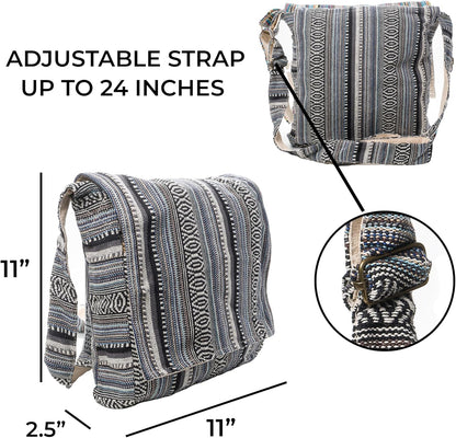 Crossbody Messenger Bag - Handmade in Nepal - Over-The-Shoulder Sling Bag - Unisex