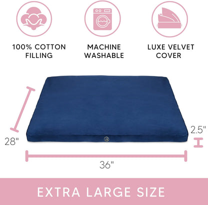 Velvet Zabuton Meditation Mat - Luxurious Meditation Cushion Floor Pillow - Zabuton Meditation Cushion Large - 100% Cotton Filling (Sapphire)