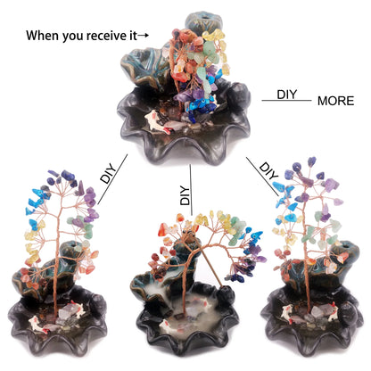 Crystal Waterfall Incense Burner Set with Backflow Incense Cones, Joss Sticks, Mat, Tweezers