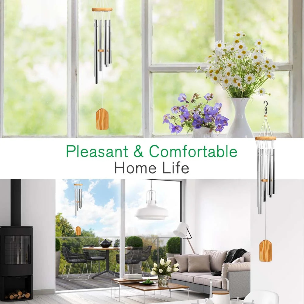 ® 25" Wind Chimes for Outside,Memorial Wind Chimes with 6 Silver Aluminum Tubes and S Hook,Clearance Wind Chimes for Home Garden Hanging Decor,Window Wind Bells