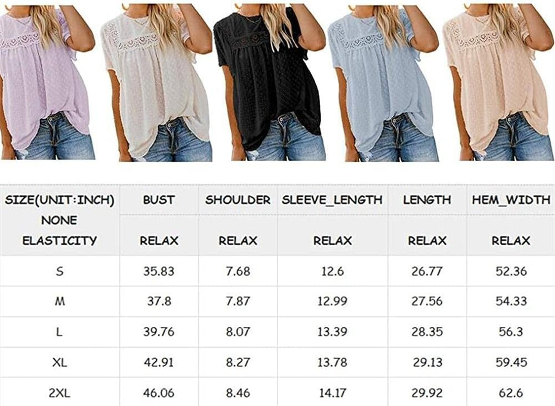 Plus Size Womens Summer Tops Blouses - Ladies Short Sleeve Crochet Lace Chiffon Blouse Polka Dots Boho Flowy Tunic Shirts White