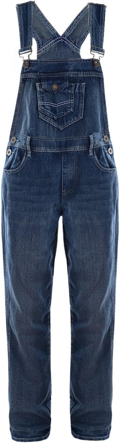 Womens Vintage Wash Straight Leg Denim Overalls with Pocket Bib