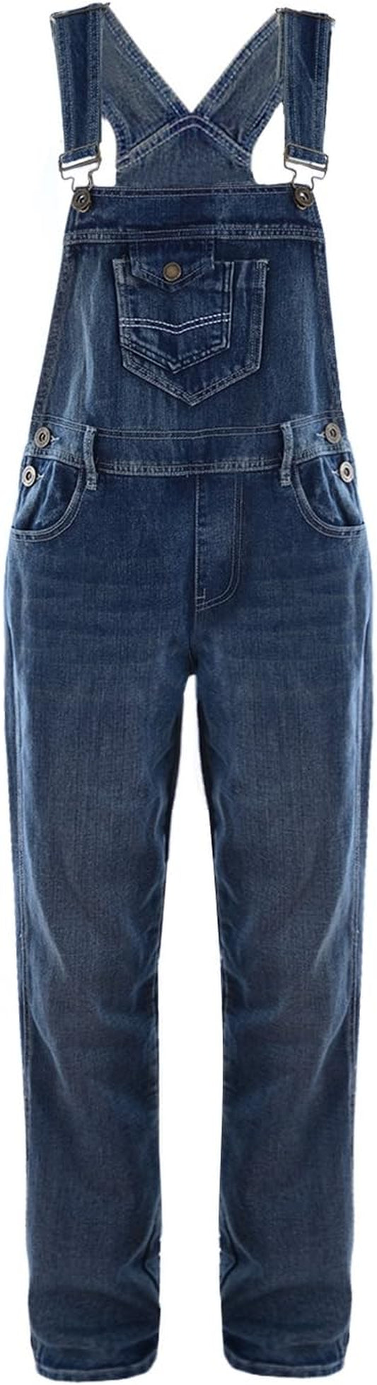 Womens Vintage Wash Straight Leg Denim Overalls with Pocket Bib