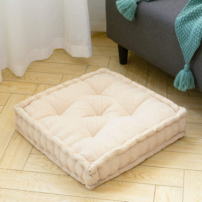 Floor Cushion Pouf, Square Floor Pillow Seating Chenille Meditation Cushion, Thick Tufted Pillows for Living Room Yoga Bedroom Sofa, Beige, 20"X20"X5.5"