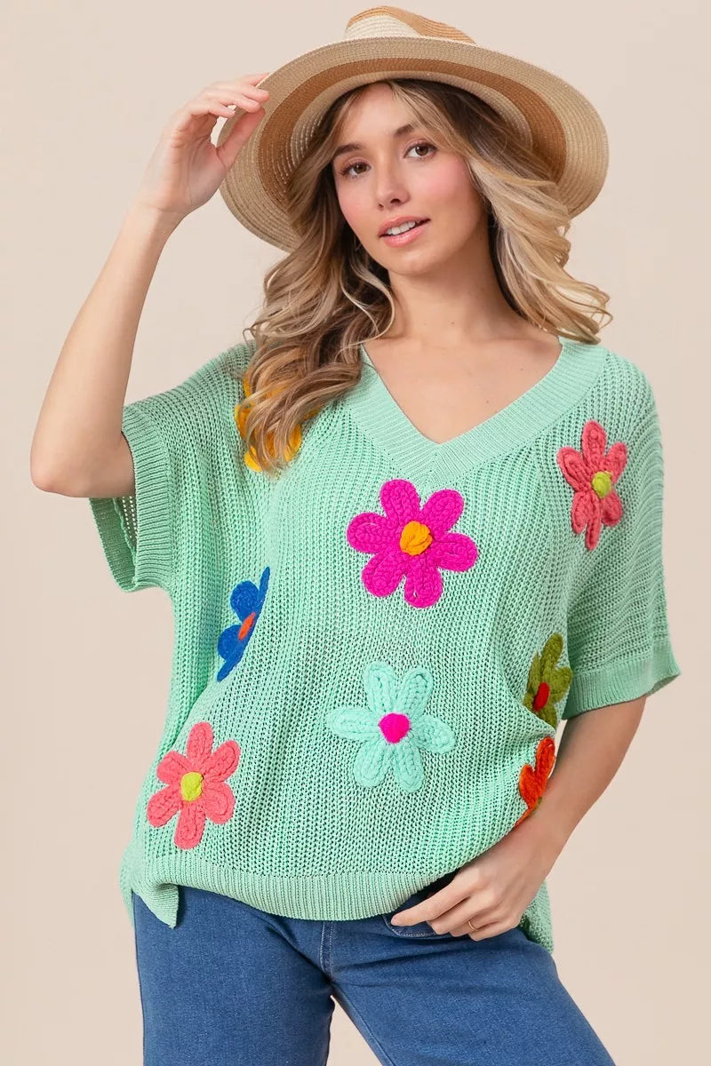 Flower Patches Dolman Sleeve Lightweight Sweater