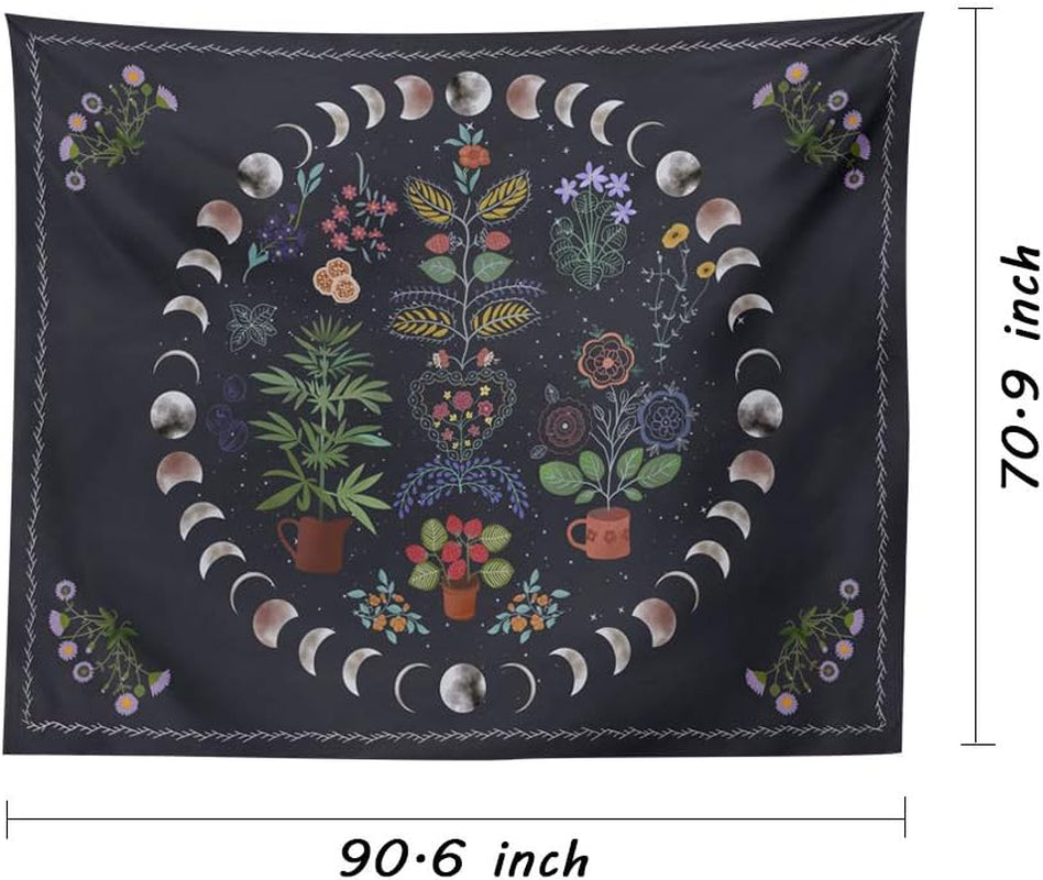 Botanical Moon Phase Wall Hanging - Floral Plants Boho Mandala Wall Tapestry for Bedroom Aesthetic Home Dorm