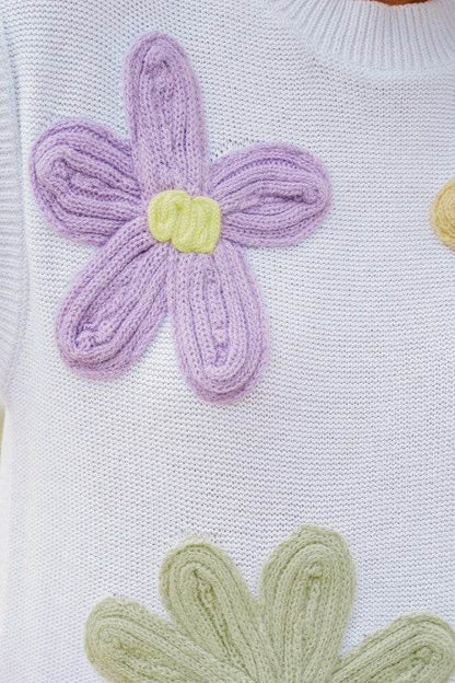 Hannah Crochet Flower Knit Short Sleeve Sweater To