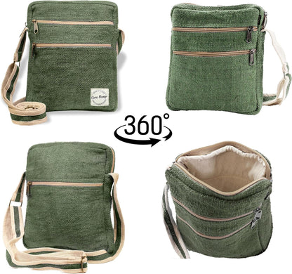Multi Pocket Crossbody Bag Purse Made from Pure Hemp