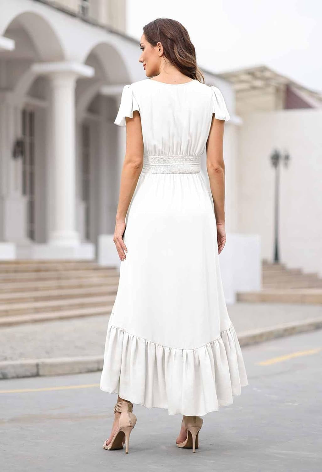 Women'S Summer Casual Long Vacation Dress Tie Waist Loose Swing Dress S Y-White