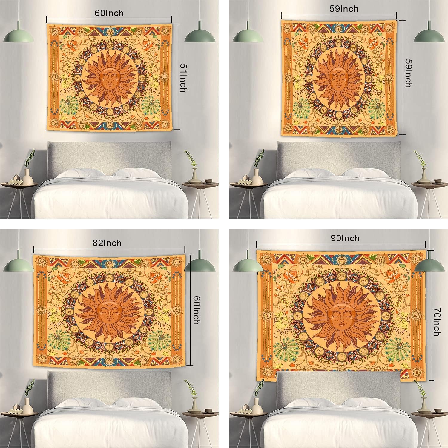Hippie Tapestry Burning the Sun Tapestry Hippie, Zodiac Tapestries Astrology Tapestry for Bedroom Aesthetic, Flower Tapestry Wall Hanging,Orange Zodiac Sign Tapestry Flowers Vintage Tapestry