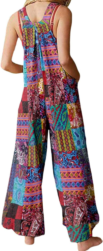 Womens Jumpsuit Suspender Wide Leg Overall Loose Bib Overalls Summer Boho Baggy Jumpsuits Wide Legged Harem Pants