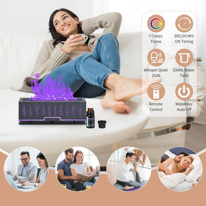 7 Colors Essential Oil Diffuser with 6 Essential Oils Gift Set, 200ML Colorful Flame Aroma Diffuser Aroma 360 Diffuser for Home, Large Room, Bedroom, Office (Gray Set)