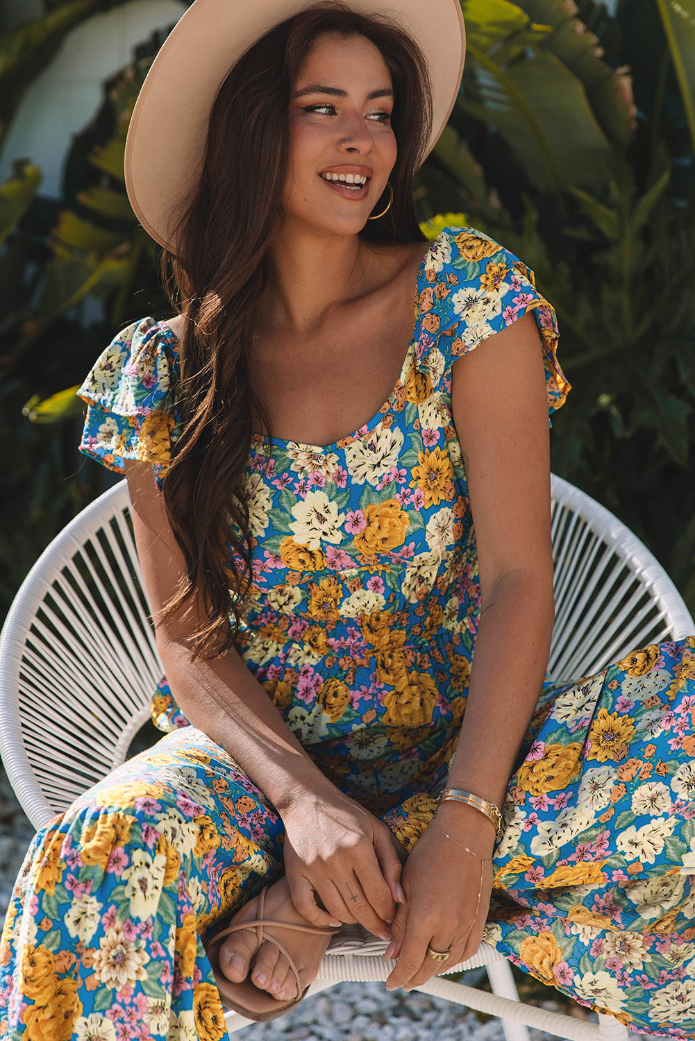 Amayah Allover Shirred Cut Out High Waist Jumpsuit