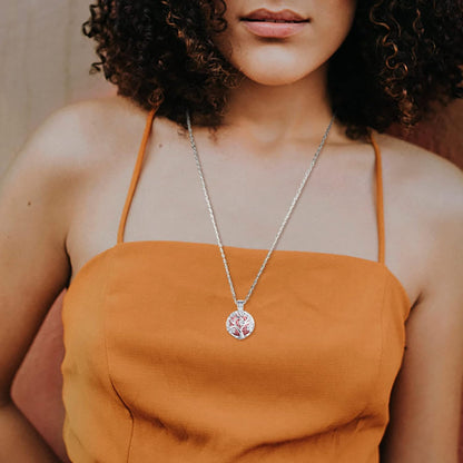 Sakura Tree Aromatherapy Necklace, Essential Oils Diffuser Locket Pendant with 7 PCS Lava Rock Stones and 24" Link Chain
