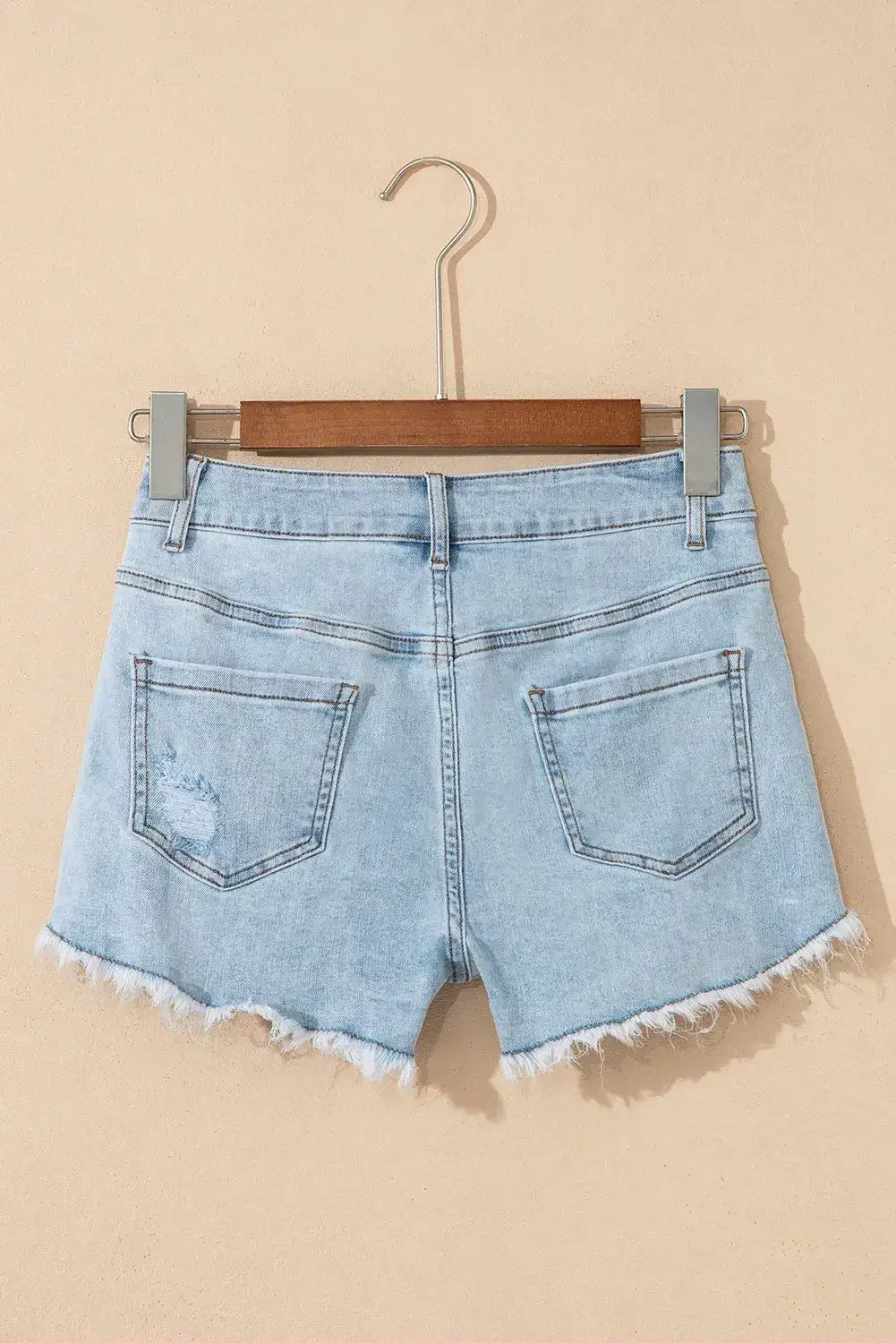 Beau Blue High Rise Distressed Raw Hem Denim Shorts
