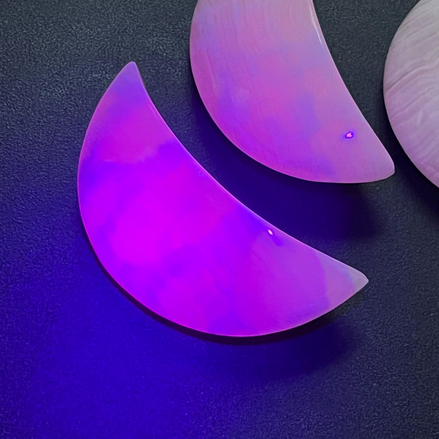 Pink Mangano Calcite Crystal Crescent Moon Carving (UV Reactive)
