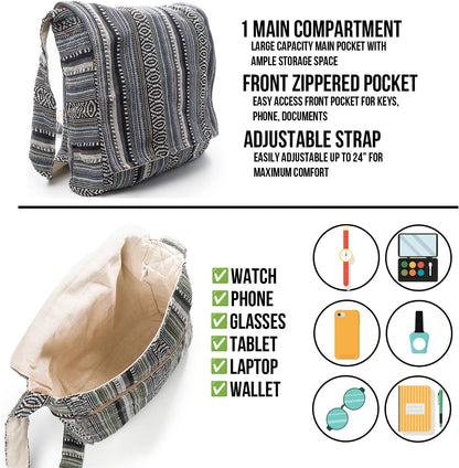 Crossbody Messenger Bag - Handmade in Nepal - Over-The-Shoulder Sling Bag - Unisex