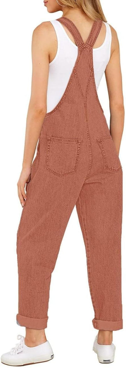 Womens Classic Adjustable Straps Pockets Denim Bib Overalls Jeans Pants