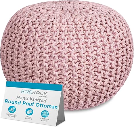 BIRDROCK HOME Round Pouf Ottoman | Cotton Braided Foot Stool Round Ottoman | Bedroom and Living Room Poof | Dusty Rose Boho Ottoman | Pouf Ottoman Foot Rest