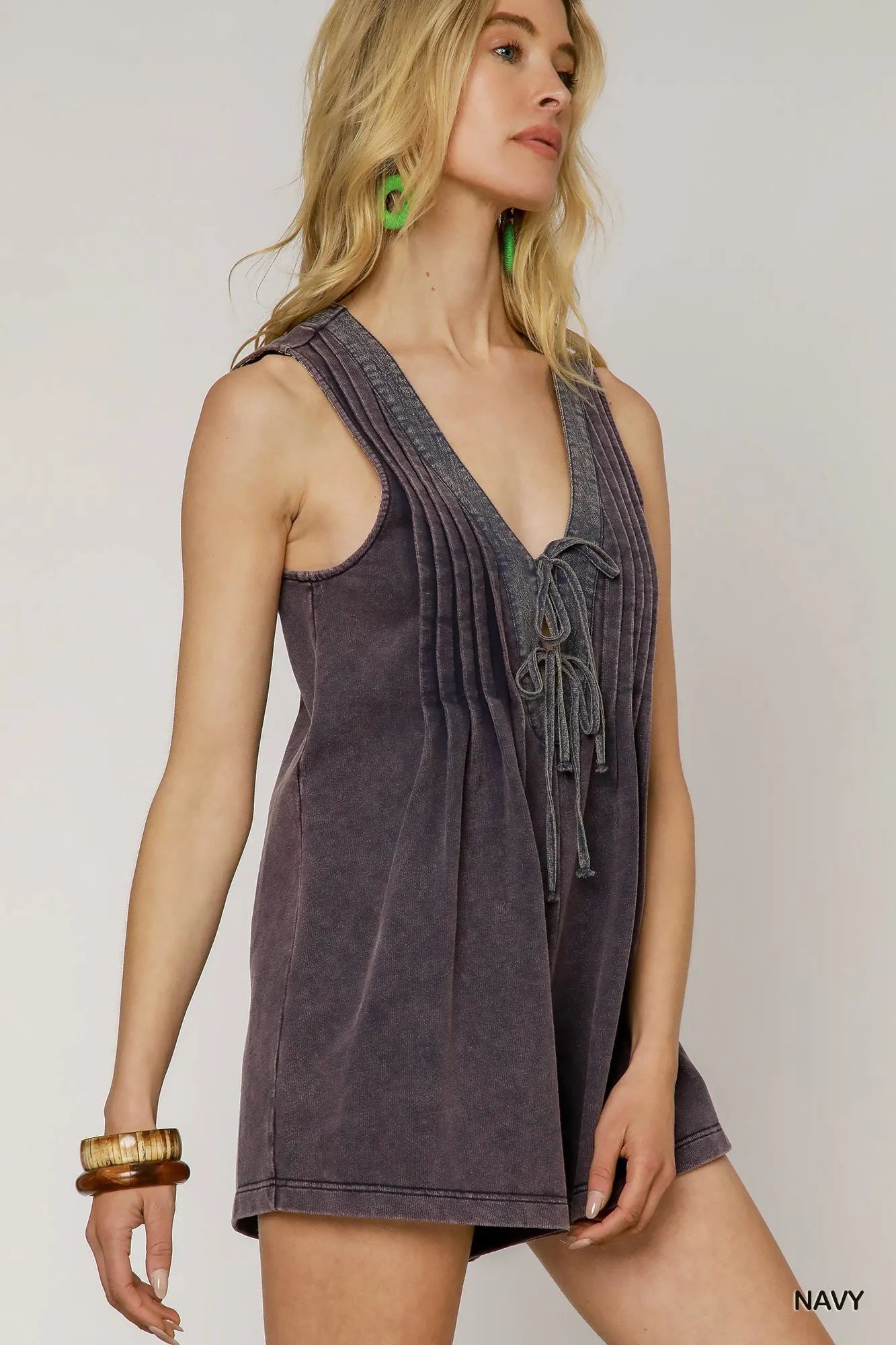 Tie Front Sleeveless Romper