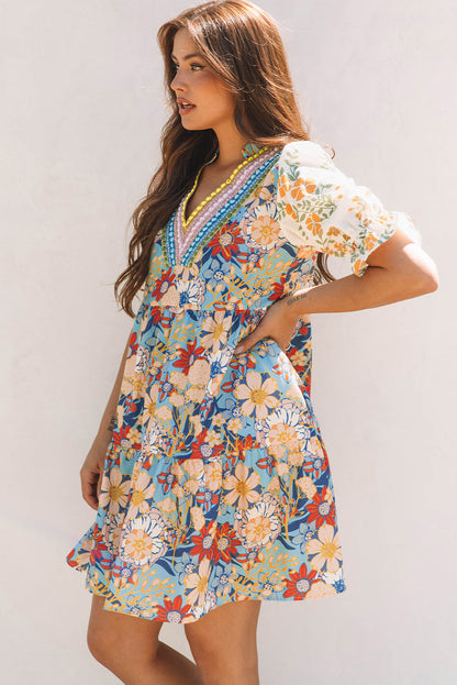 Livia Boho Floral Crochet V Neck Dress
