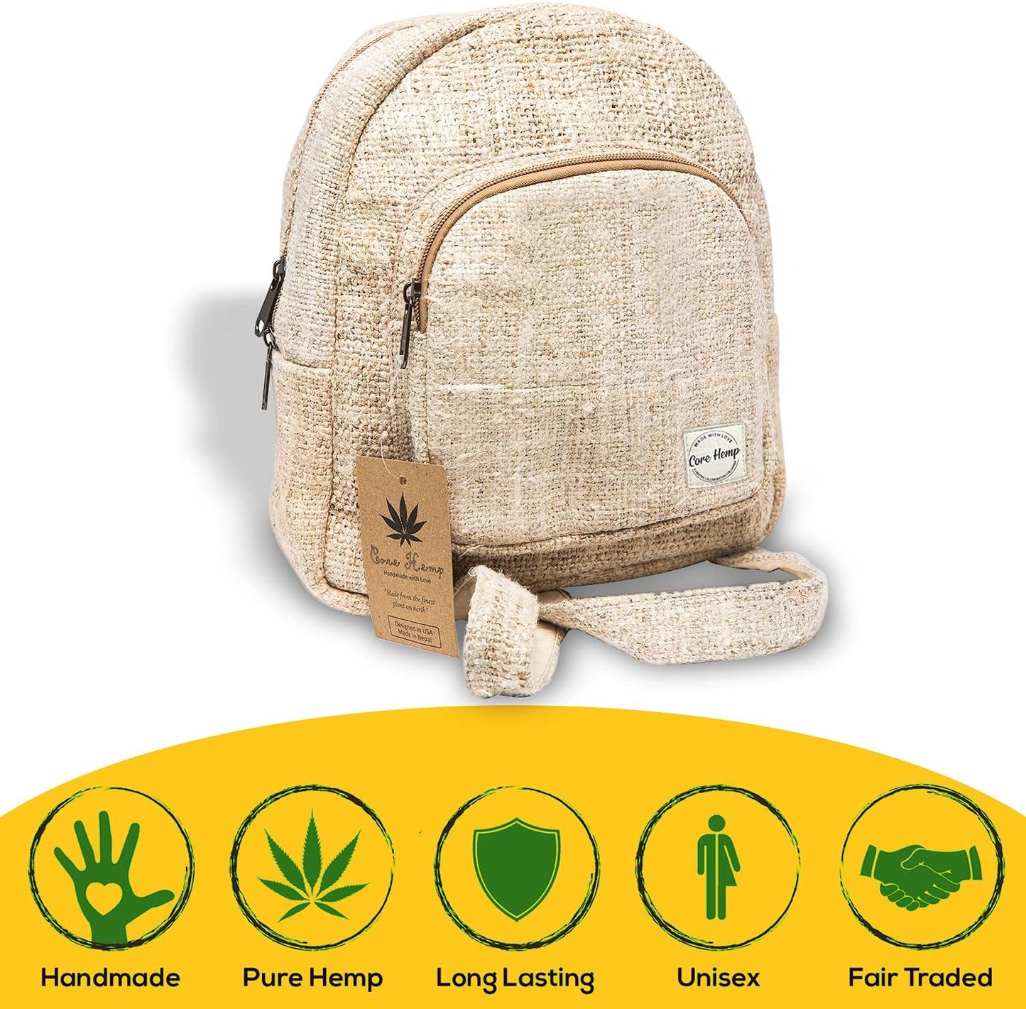 Mini Backpack - Handmade Backpack Purse Made from Organic Hemp - Colorful Hippy Bag with Two Compartments…
