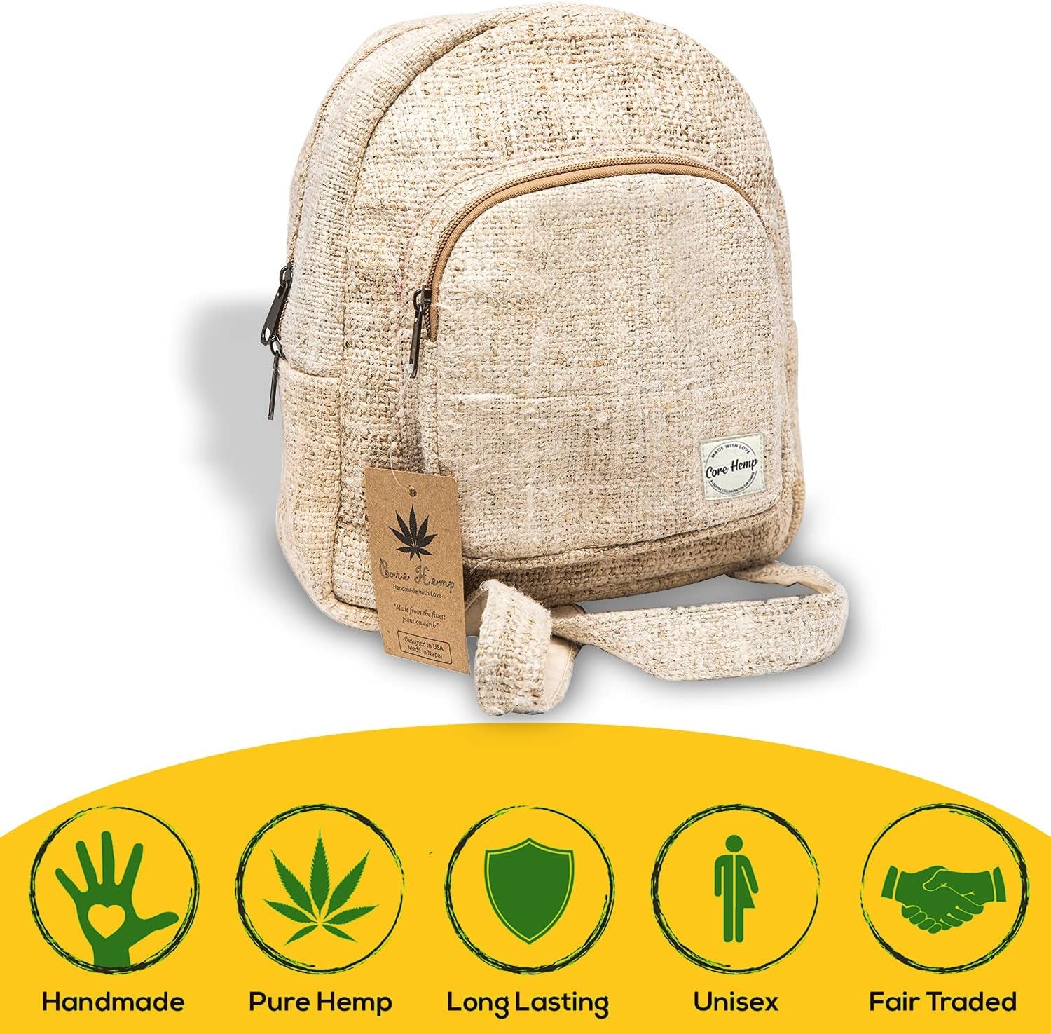 Mini Backpack - Handmade Backpack Purse Made from Organic Hemp - Colorful Hippy Bag with Two Compartments…