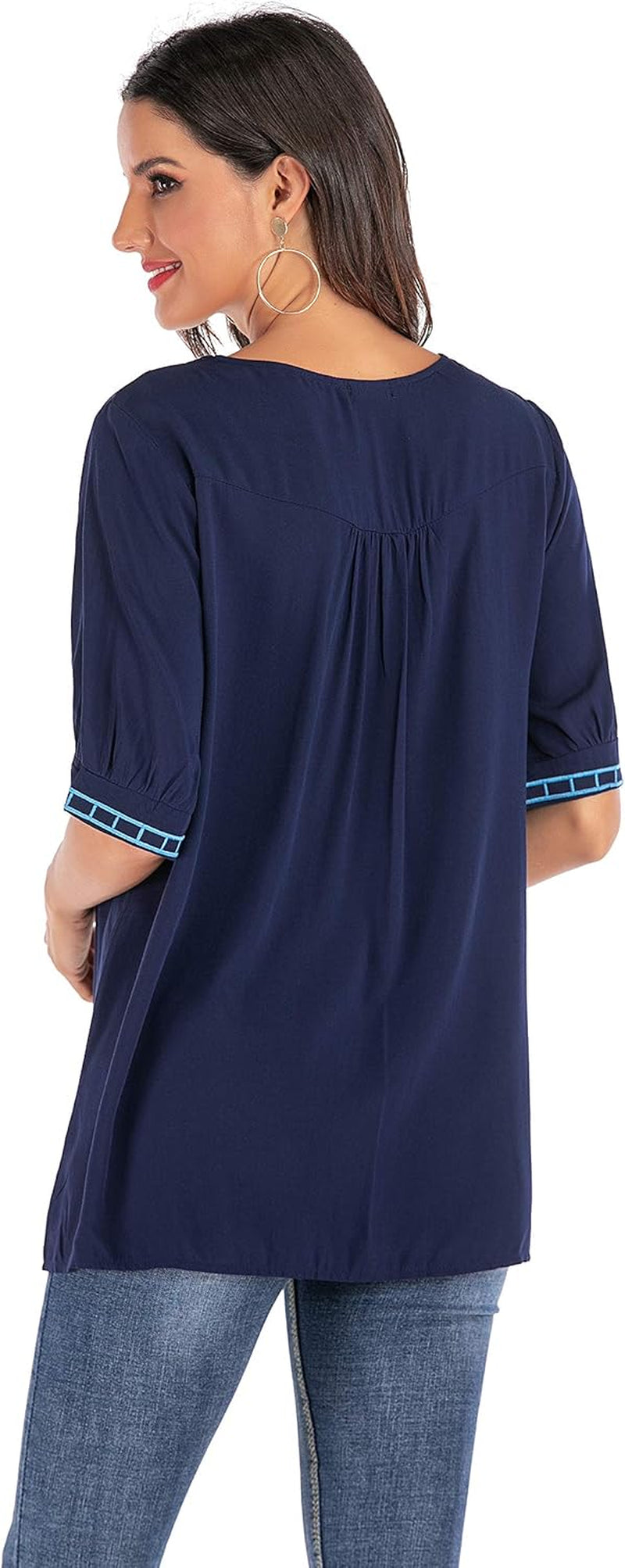 Women'S Summer Boho Embroidered Mexican Bohemian Tops Tassel Short Sleeve Casual Blouse