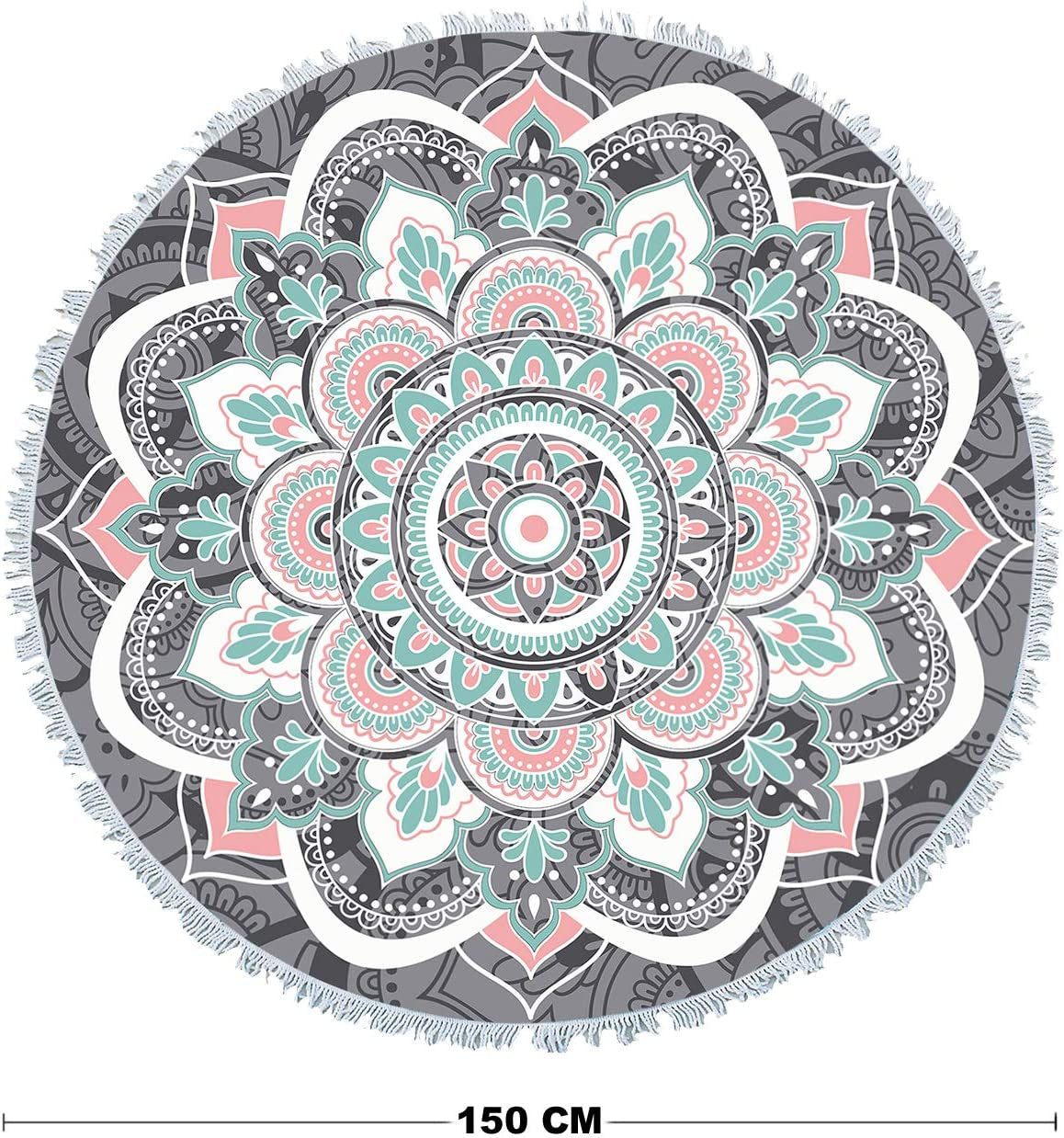 Mandala round Boho Beach Towel Blanket, Oversized Microfiber Hippie Bohemian Absorbent Fast Dry Sand Free Circle Swim Pool Yoga Towel Table Cloth, Soft 59 Inch Mediation Mat Wall Decor with Tassels