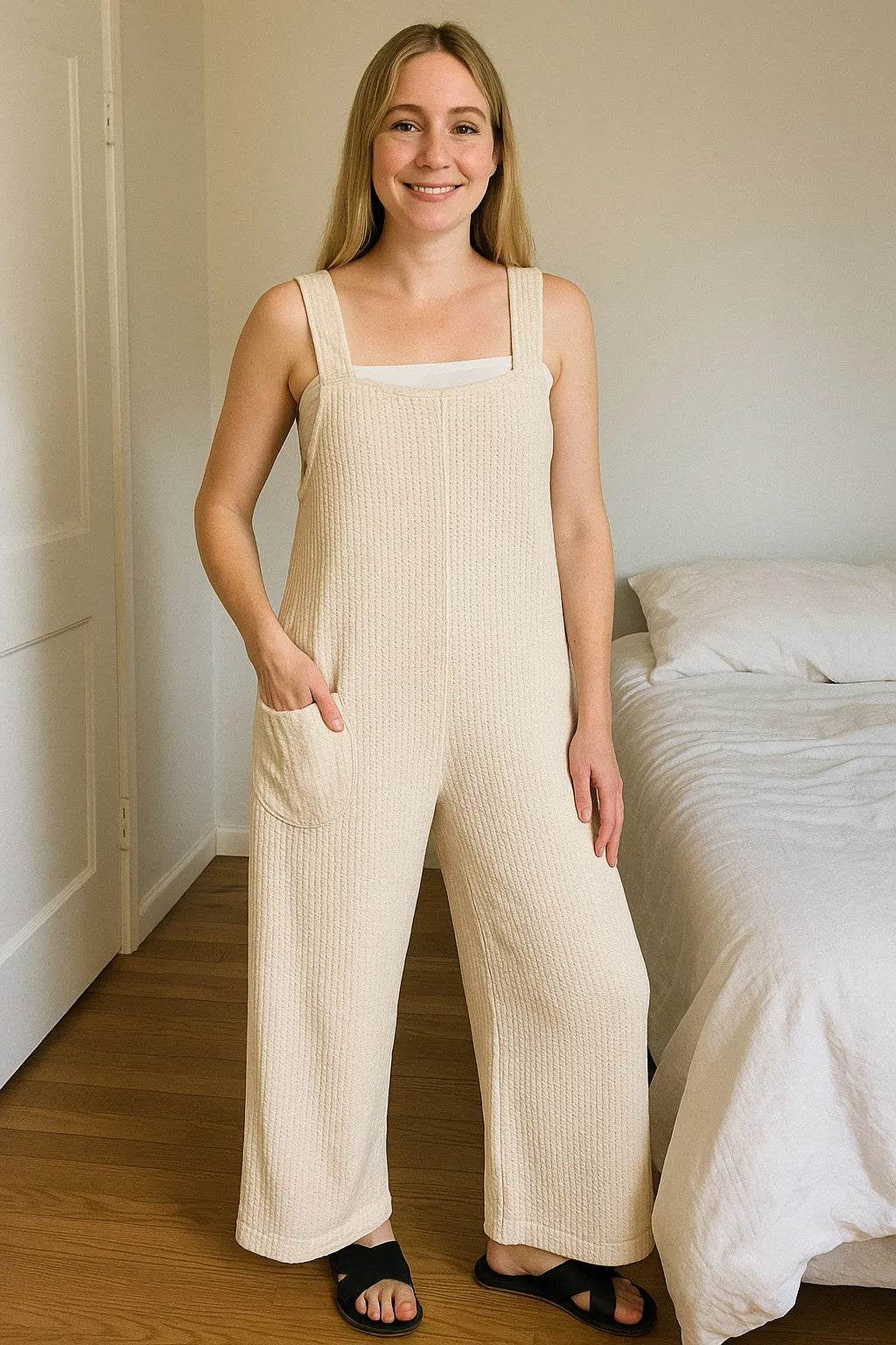 Zenana Knit Waffle Wide Leg Overalls