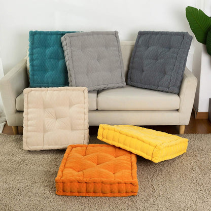 Floor Cushion Pouf, Square Floor Pillow Seating Chenille Meditation Cushion, Thick Tufted Pillows for Living Room Yoga Bedroom Sofa, Beige, 20"X20"X5.5"