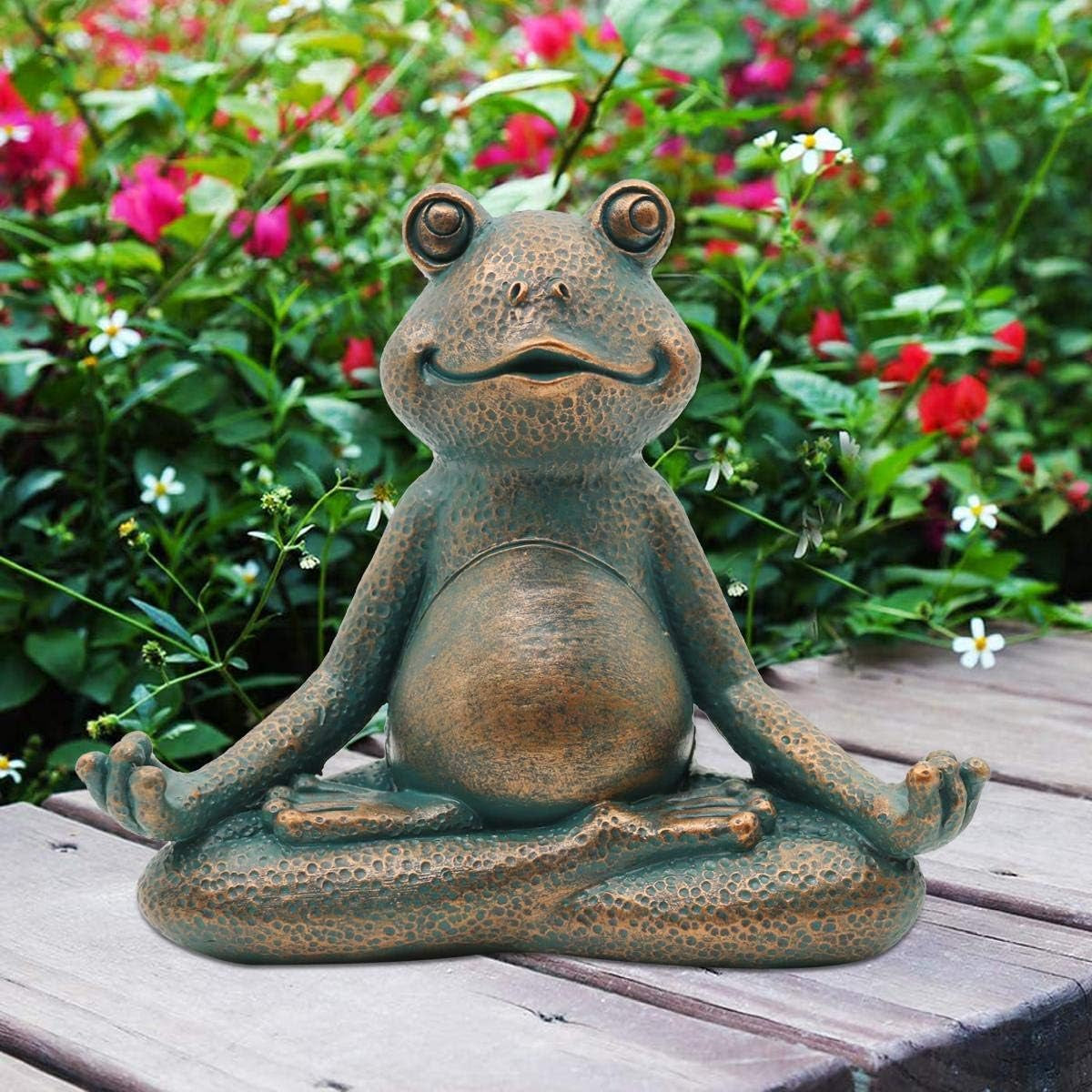 Meditating Frog Miniature Figurine,Zen Yoga Frog Garden Statue Ornament- Indoor/Outdoor Garden Sculpture for Fairy Garden,Home, Patio,Deck,Porch Yard Art Decoration,5 Inch(Copper)Christmas Gift